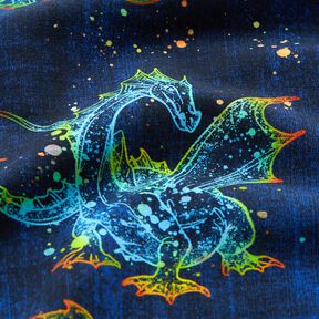 Jersey coton Dragon arc-en-ciel aspect denim | Glitzerpüppi – bleu noir/indigo, 