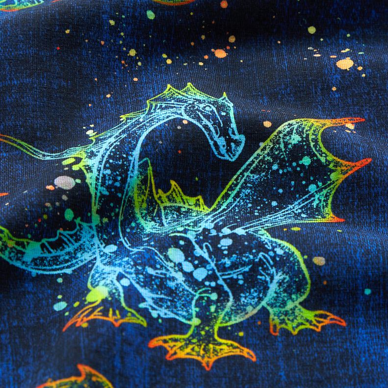Jersey coton Dragon arc-en-ciel aspect denim | Glitzerpüppi – bleu noir/indigo,  image number 2