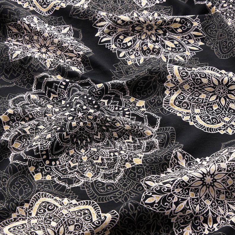 Jersey coton Mandalas | Glitzerpüppi – noir/argent,  image number 2