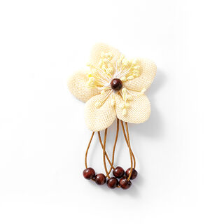 Application Fleur en tissu avec perles en bois – jaune clair/marron, 