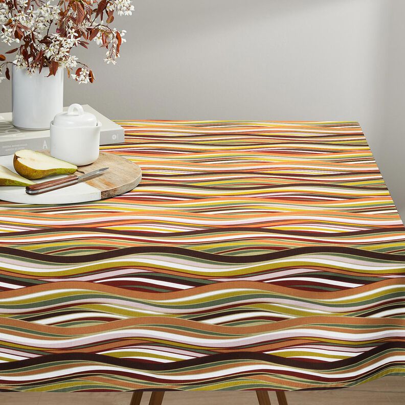 Tissu en coton Cretonne rayures ondul&eacute;es &ndash; blanc/orange clair,  image number 5