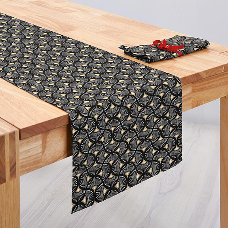 Tissu de décoration Jacquard petits éventails – noir/or,  image number 10