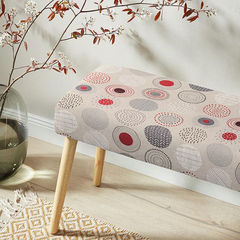 Tissu de décoration Semi-panama cercles peints – rouge/nature,  image number 8