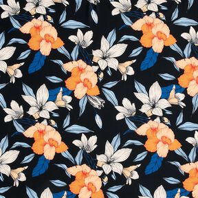 Tissus pour maillot de bain Grandes fleurs d'hibiscus – bleu noir/abricot, 