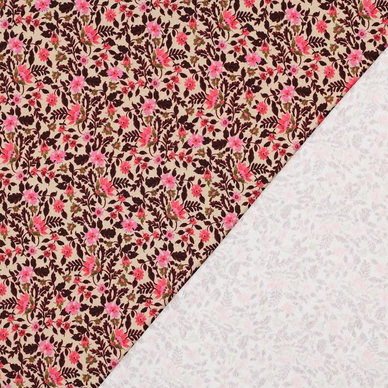 French Terry Sweat d’été petites fleurs Impression numérique – noix de cajou/rose intense,  image number 4
