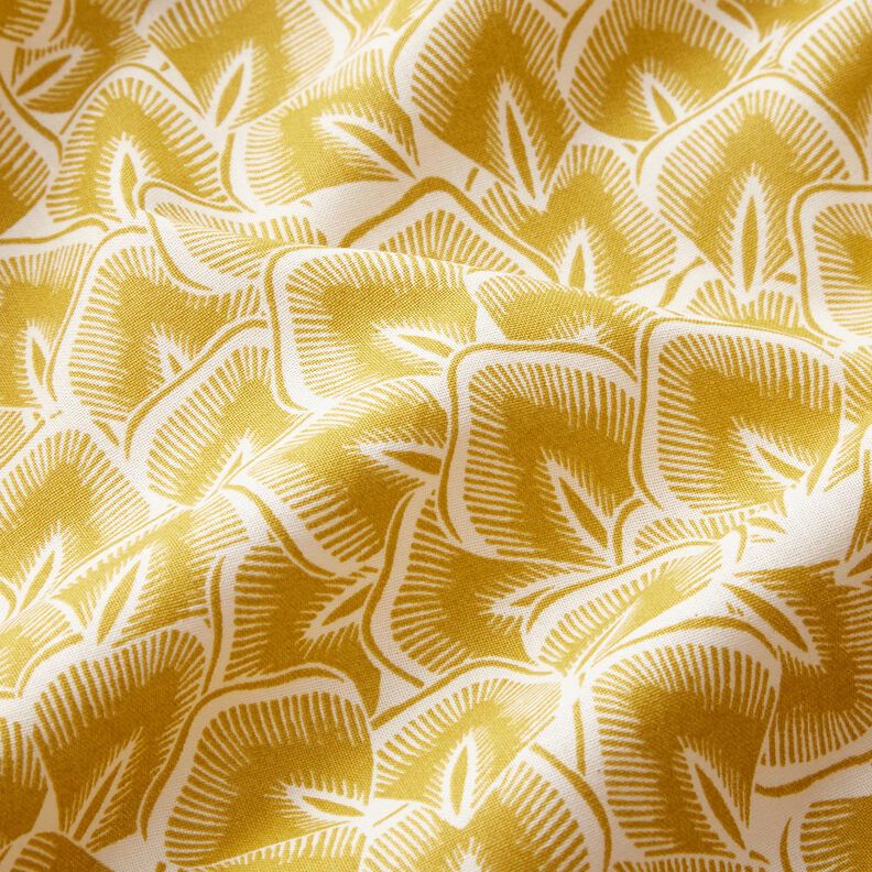 Tissu en coton Cretonne Feuilles abstraites – moutarde/ivoire,  image number 2