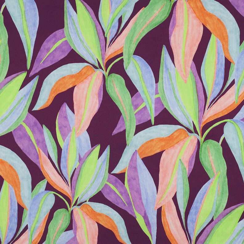 Satin de coton Imprimé numérique de feuilles | Poppy Fabrics – aubergine/vert clair,  image number 1