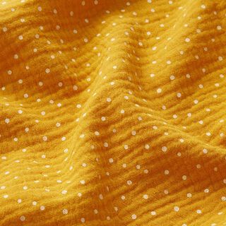 Tissu double gaze de coton Petits points – jaune curry/blanc, 