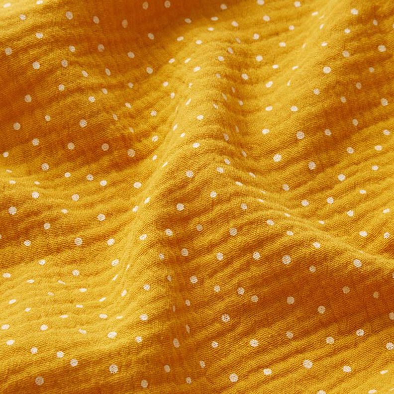 Tissu double gaze de coton Petits points – jaune curry/blanc,  image number 2