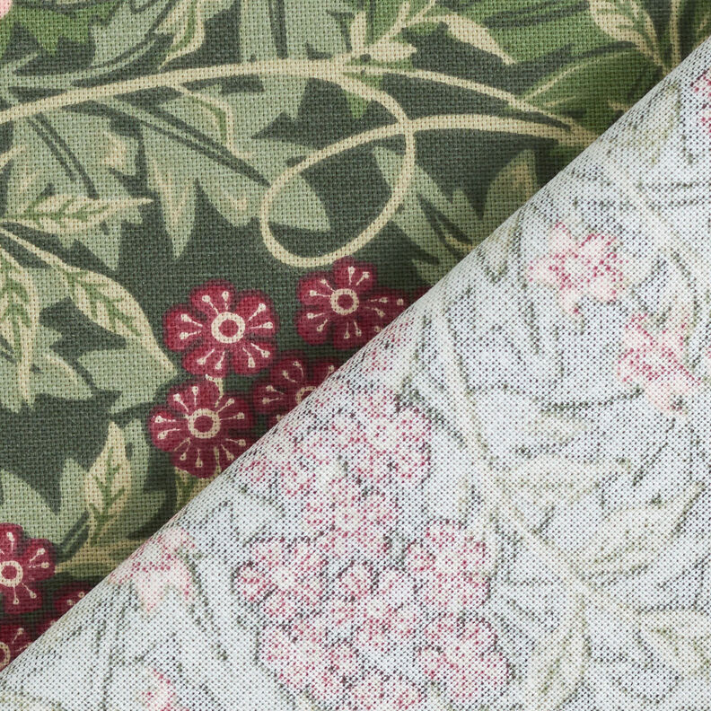Tissu de décoration Semi-panama Fleurs de jasmin – pin foncé/rouge bordeaux, image number 4