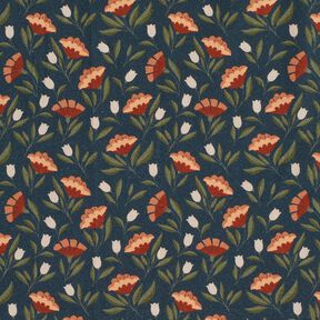Tissu en coton Popeline fleurs en filigrane – bleu noir/terre cuite, 