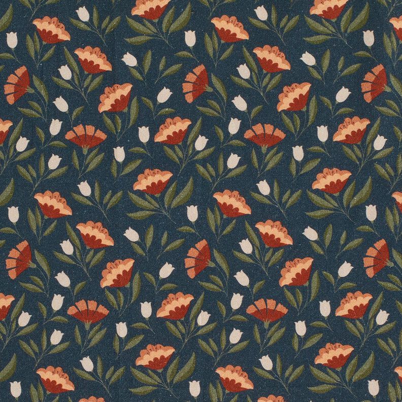 Tissu en coton Popeline fleurs en filigrane – bleu noir/terre cuite,  image number 1