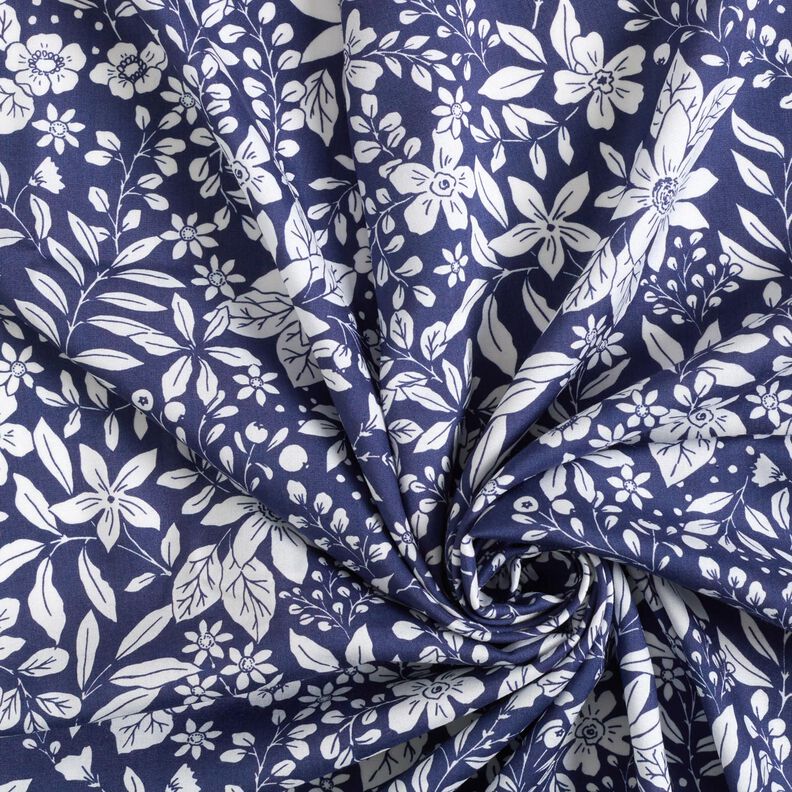 Tissu viscose Fleurs et branches – indigo/blanc,  image number 3
