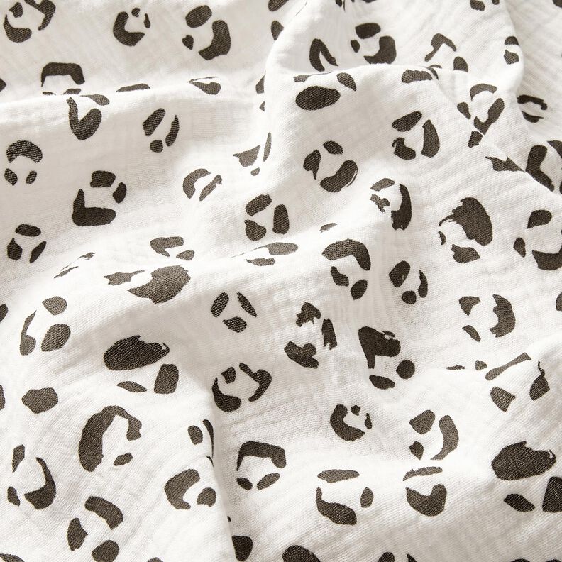 Tissu double gaze de coton Grand motif léopard – ivoire/gris foncé,  image number 2