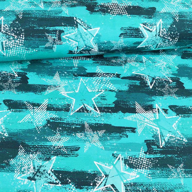 French Terry Sweat d’été Variations sur les étoiles | Glitzerpüppi – bleu aqua,  image number 2