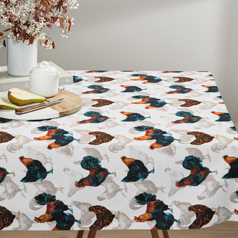 Tissu en coton Cretonne Poules – blanc/bleu nuit, image number 5