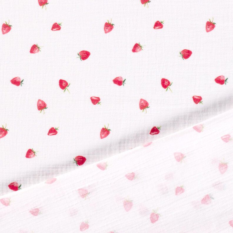 Tissu double gaze de coton Fraises aquarelle Impression numérique – blanc,  image number 4