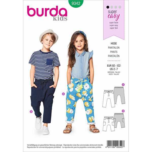 Pantalon taille élastique pour enfant , Burda 9342 | 92 - 122,  image number 1