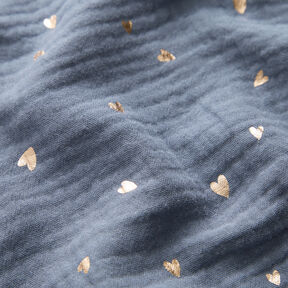 Tissu double gaze de coton Cœurs Imprimé feuille | by Poppy gris bleu/or métallisé, 