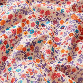 Tissu en coton Popeline Fleurs colorées – beige clair/lavande, 