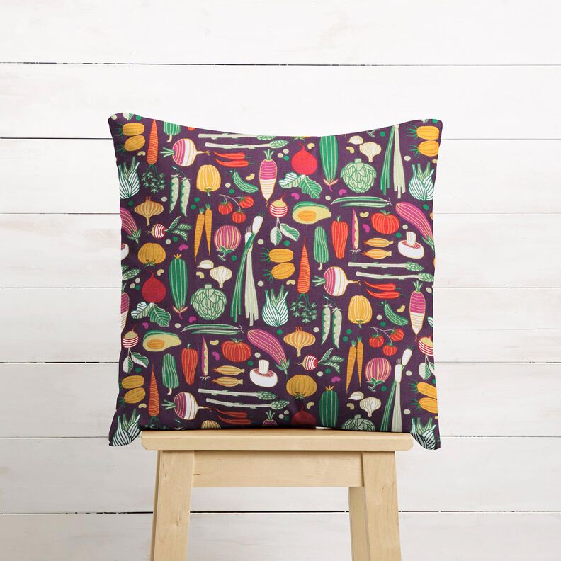 Tissu en coton Cretonne Variété de légumes – aubergine/vert, image number 7