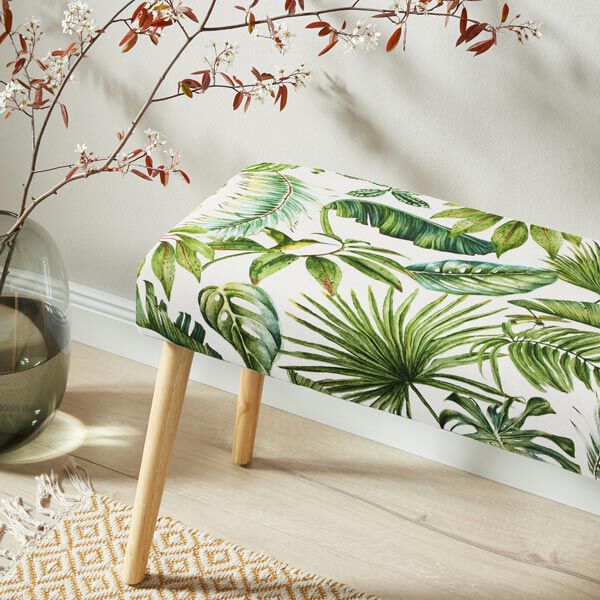 Tissu de décoration Semi-panama feuilles exotiques – vert/blanc, image number 8