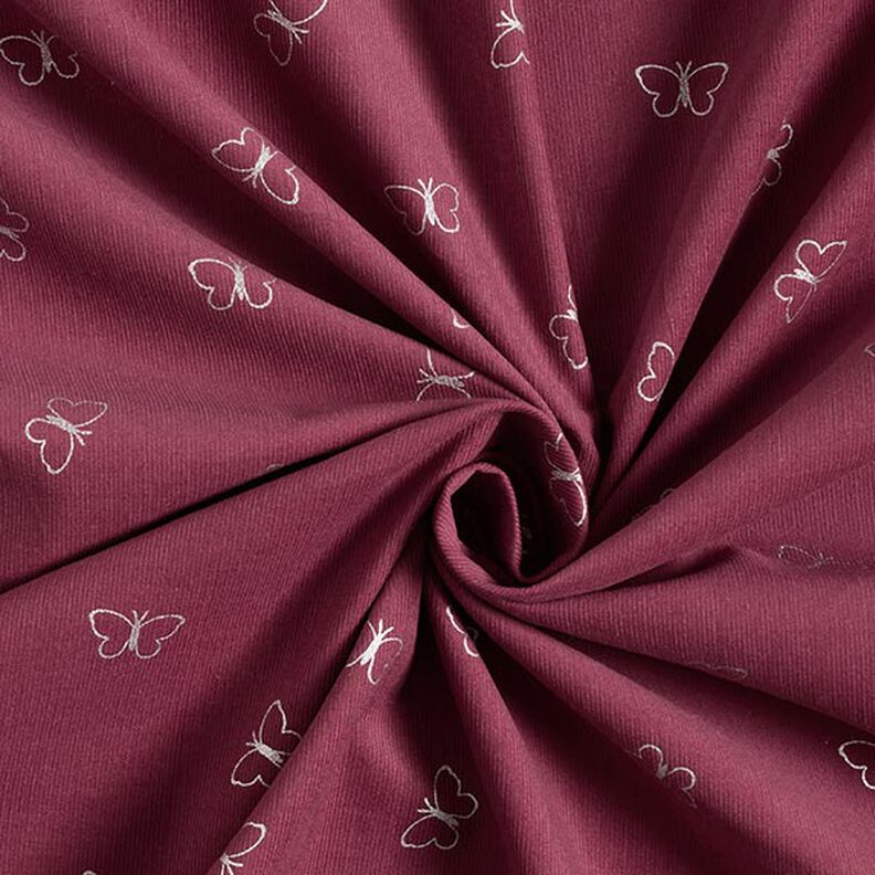 Velours milleraies Papillons scintillants – rouge bordeaux,  image number 3