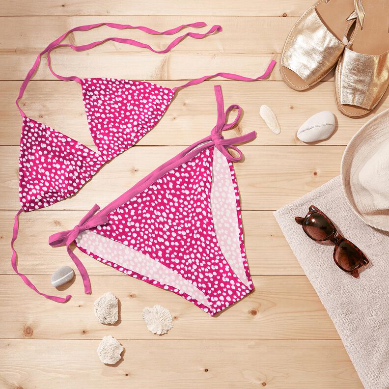 Tissu pour maillot de bain à petites taches – rose intense/blanc,  image number 6