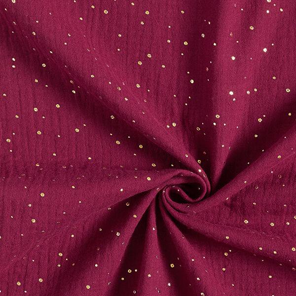 Tissu double gaze de coton taches dorées éparses – rouge bordeaux/or,  image number 3