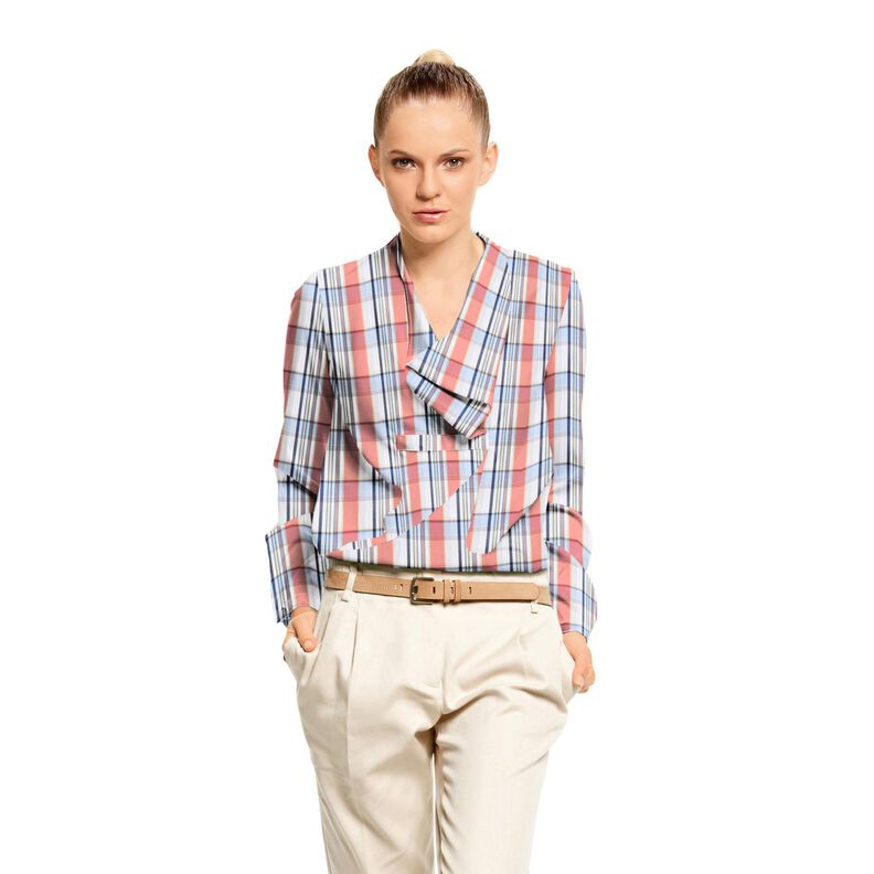 Coton mélangé à carreaux tartan et rayures brillantes – corail, image number 7