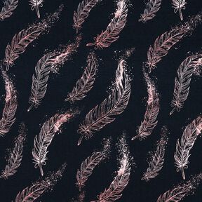 Jersey coton Plumes dorées | Glitzerpüppi – bleu noir/vieux rose foncé, 