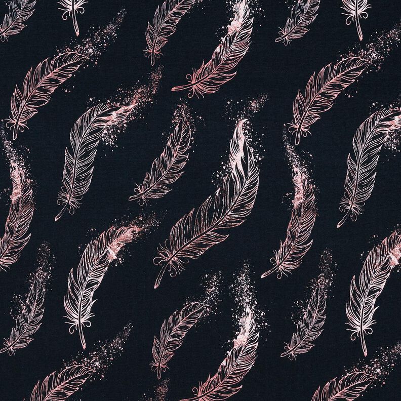 Jersey coton Plumes dorées | Glitzerpüppi – bleu noir/vieux rose foncé,  image number 1
