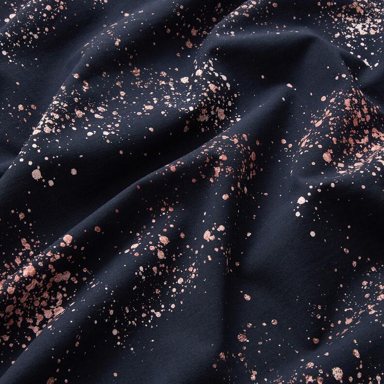 Jersey coton Mouchetures dorées | Glitzerpüppi – bleu noir/vieux rose foncé,  image number 2