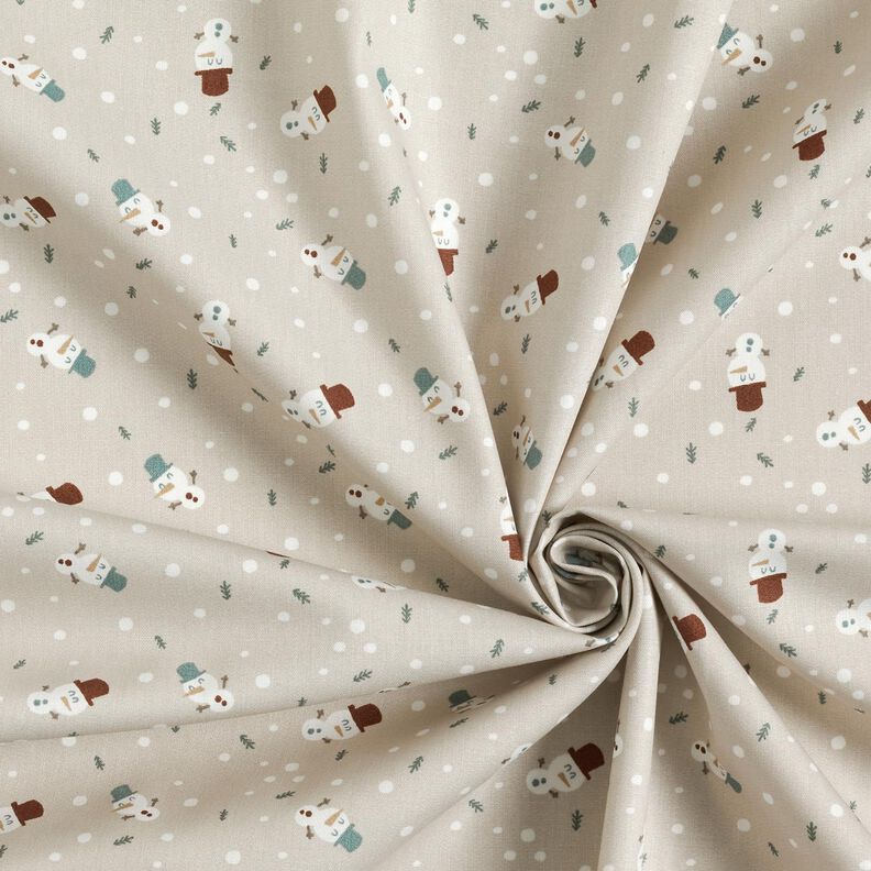 Tissu en coton Popeline Jolis bonhommes de neige – taupe clair, image number 3
