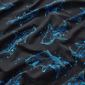 Jersey coton Requins | Glitzerpüppi – noir/turquoise clair, 
