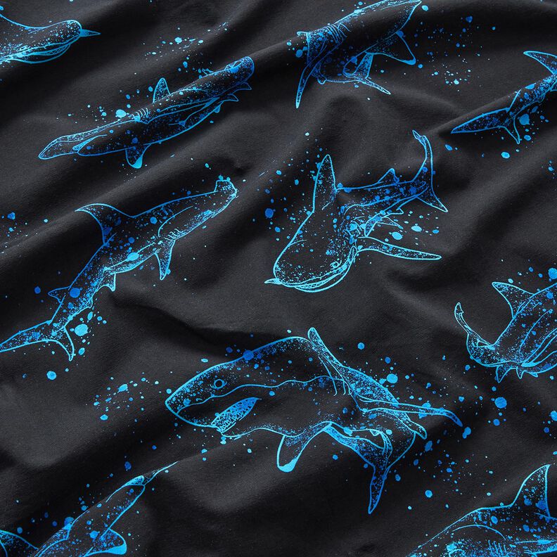 Jersey coton Requins | Glitzerpüppi – noir/turquoise clair,  image number 2