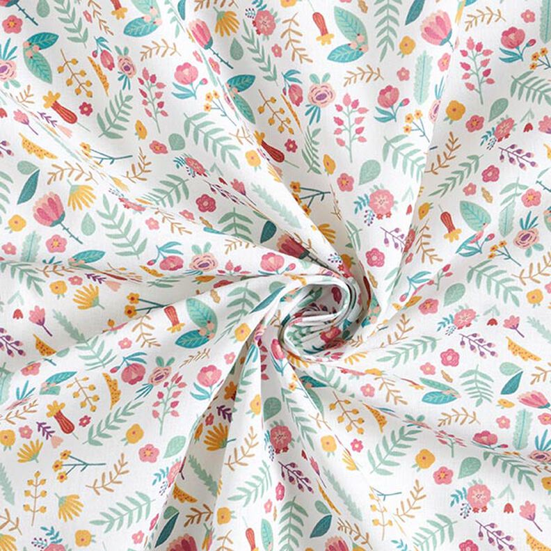 Tissu en coton Percalepetites fleurs et feuilles – rose/jaune,  image number 3