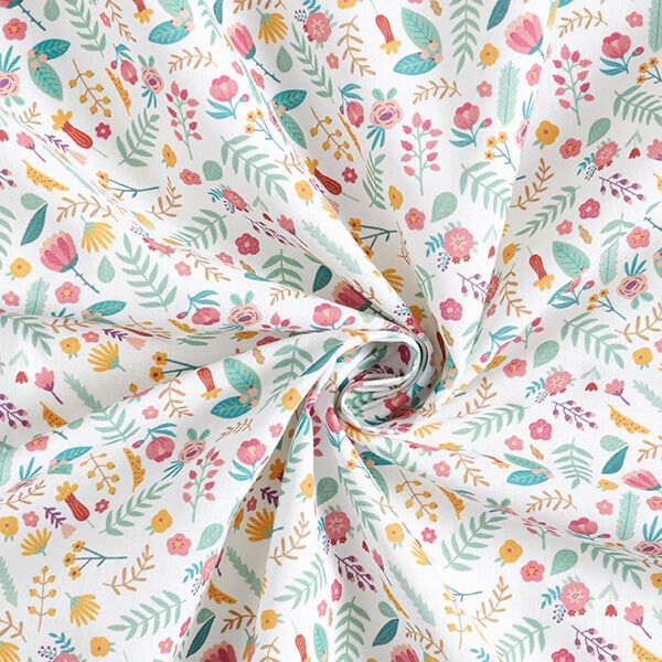 Tissu en coton Percalepetites fleurs et feuilles – rose/jaune,  image number 3