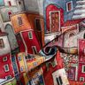 Tissu de décoration Gobelin Petite ville colorée – carmin/bleu,  thumbnail number 3
