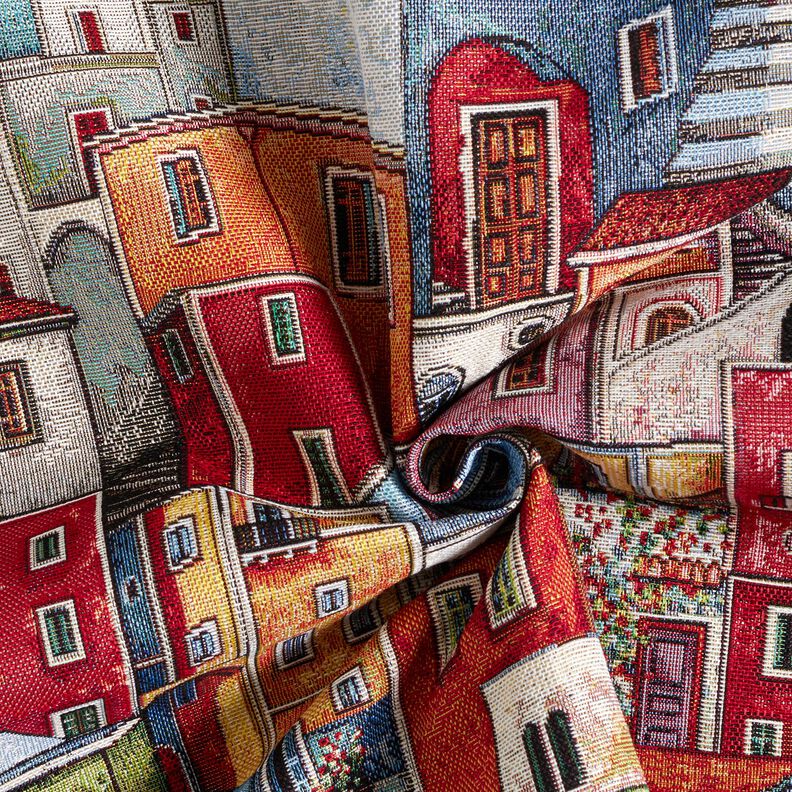 Tissu de décoration Gobelin Petite ville colorée – carmin/bleu,  image number 3
