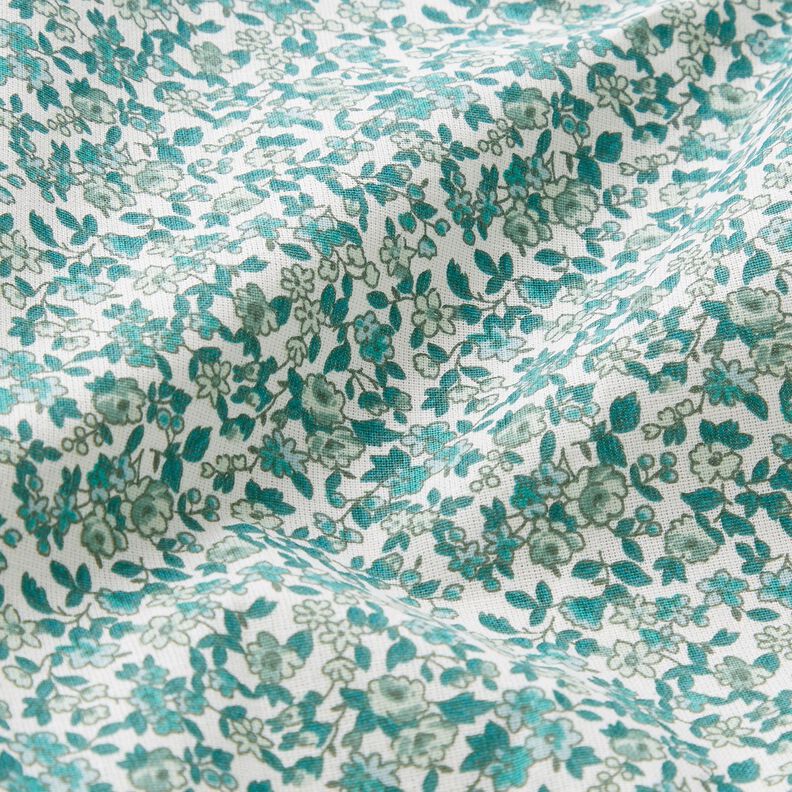 Tissu en coton Cretonne Fleurs nombreuses – pétrole/blanc, image number 2
