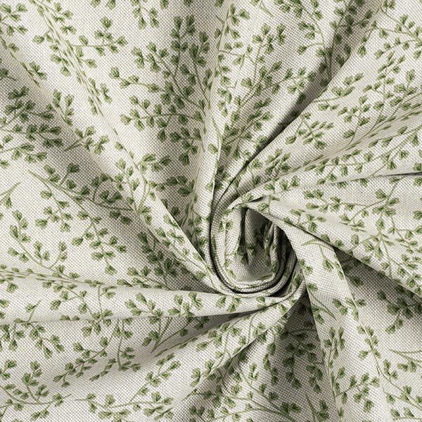 Tissu de décoration Semi-panama Rinceaux de feuilles fins – nature/vert tilleul,  image number 3