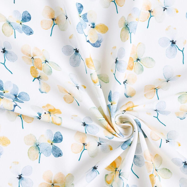 Jersey coton Fleurs aquarelle Impression numérique – ivoire/bleu clair,  image number 3