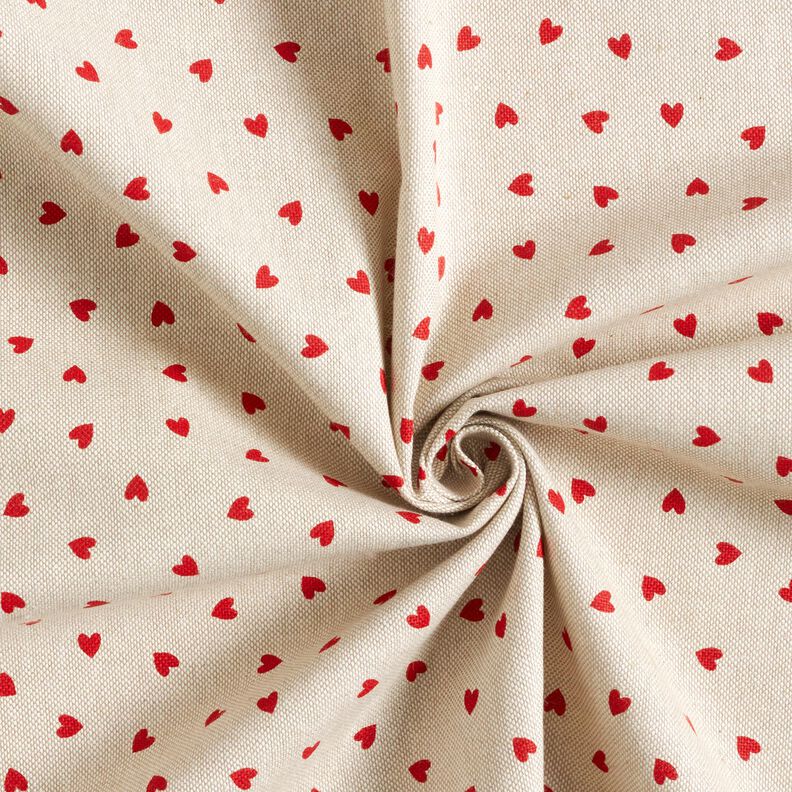 Tissu de décoration Semi-panama Mini cœurs dispersés – nature/rouge,  image number 3