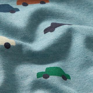 Jersey coton Voitures jouets – bleu jean/nature | Reste 50cm, 