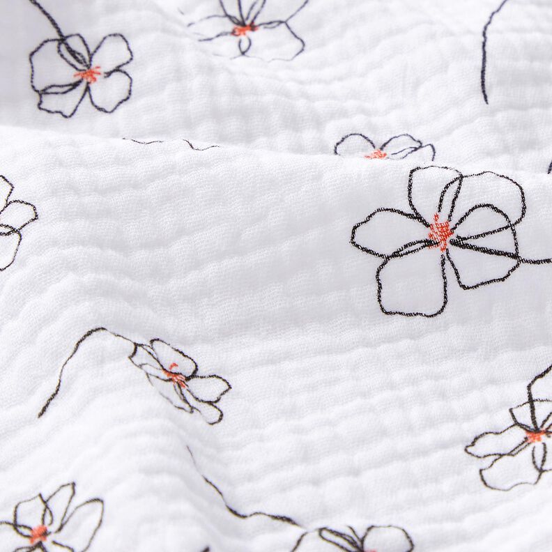 Tissu double gaze de coton Coquelicots peints – blanc/noir,  image number 2