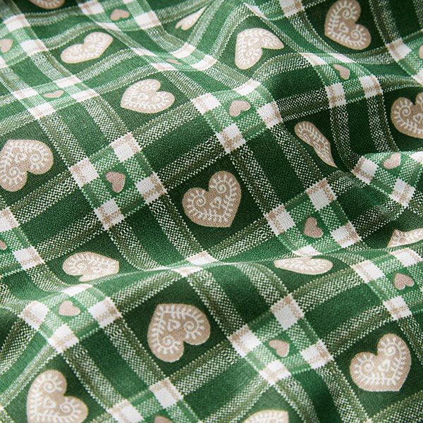 Tissu en coton Cretonne Vichy et cœurs – vert,  image number 2