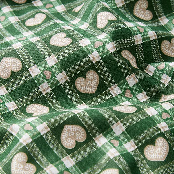 Tissu en coton Cretonne Vichy et cœurs – vert, image number 2
