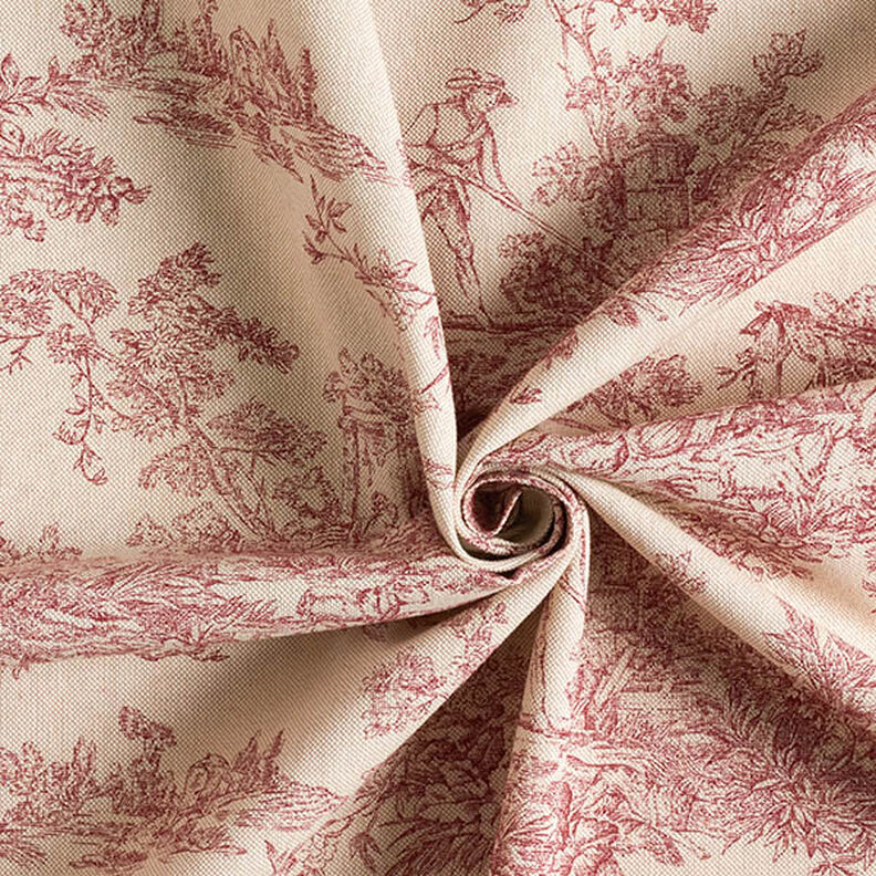 Tissu de décoration Semi-panama Toile de Jouy classique – carmin/nature,  image number 3