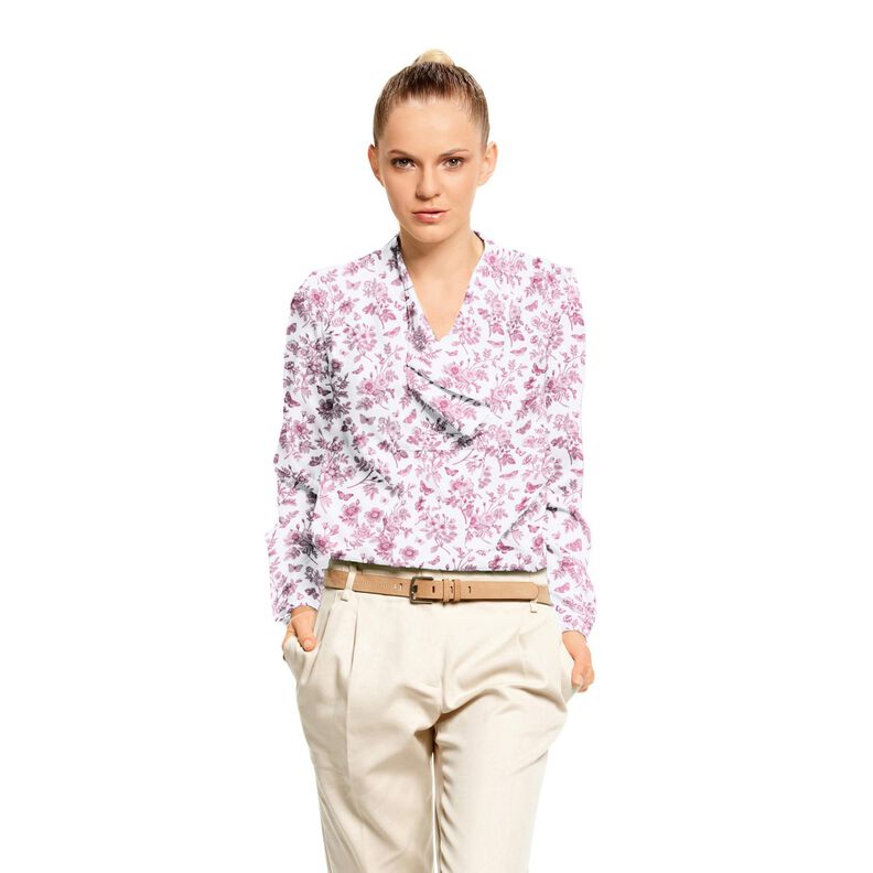 Tissu viscose Fleurs et papillons – blanc/raisin,  image number 5